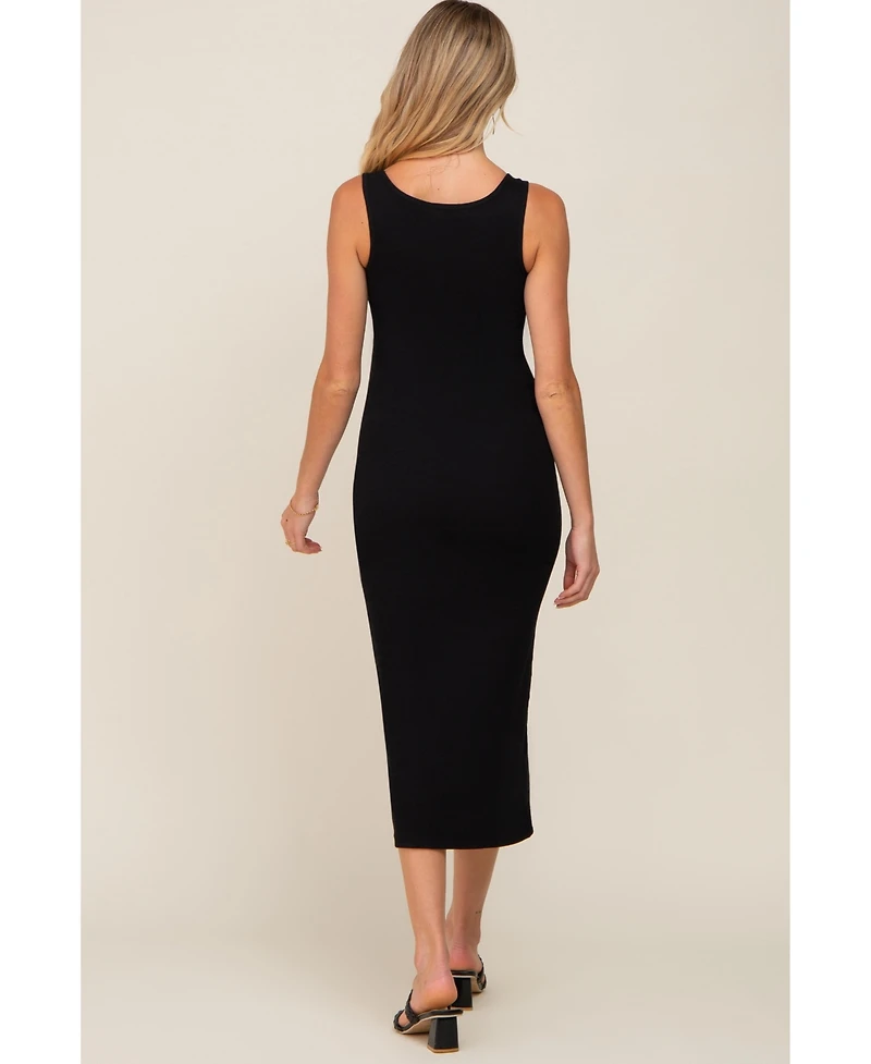 Pinkblush Maternity Black Ribbed Basic Maxi Dress