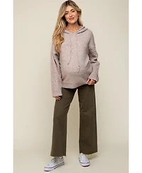 Pinkblush Maternity Taupe Mixed Knit Hooded Sweater
