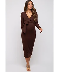 Pinkblush Forest Green Ribbed Long Sleeve Maternity Wrap Dress