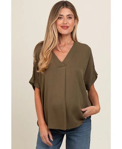Pinkblush Maternity Olive V-Neck Pin-Tuck Detail Top
