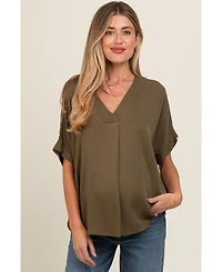 Pinkblush Maternity Olive V-Neck Pin-Tuck Detail Top