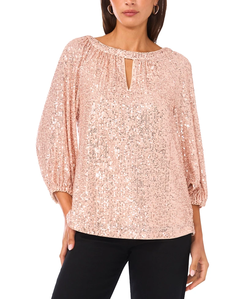 Sam & Jess Women's Sequin Detail Puff Sleeves Top