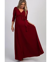 PinkBlush Burgundy Draped 3/4 Sleeve Maternity Maxi Dress