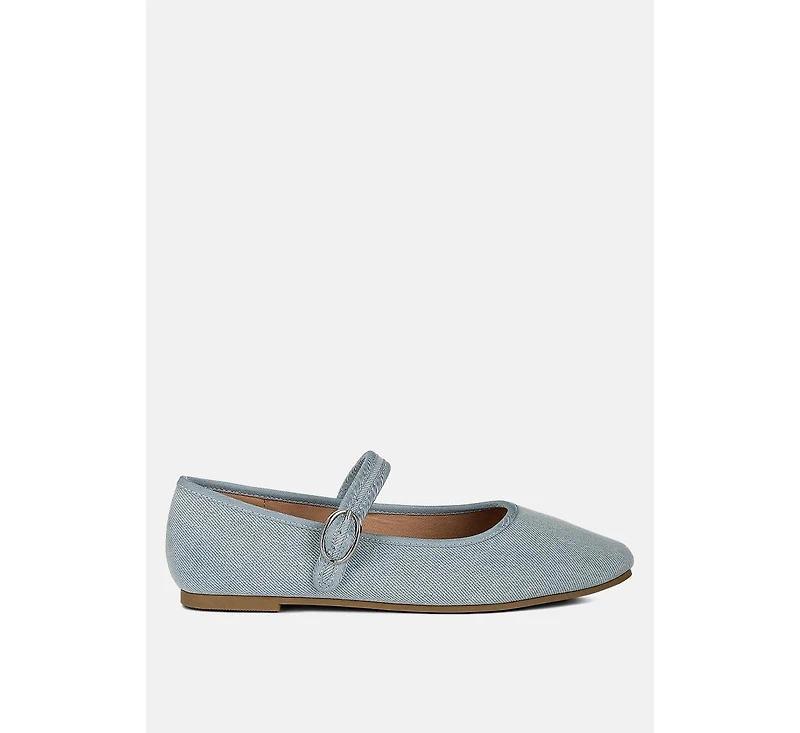 London Rag Iker Classic Denim Pin Buckle Womens Ballerinas