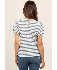 Pinkblush Maternity Light Blue Striped Textured Puff Sleeve Top