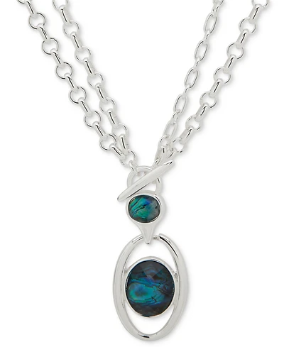 Anne Klein Abalone Silver-Tone Convertible Cab Pendant Necklace