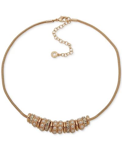 Anne Klein Imitation Pearl and Glass Stones Gold-Tone Rondell Frontal Necklace
