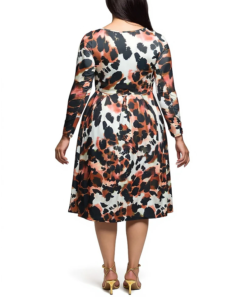 24seven Comfort Apparel Plus Long Sleeve Midi Dress