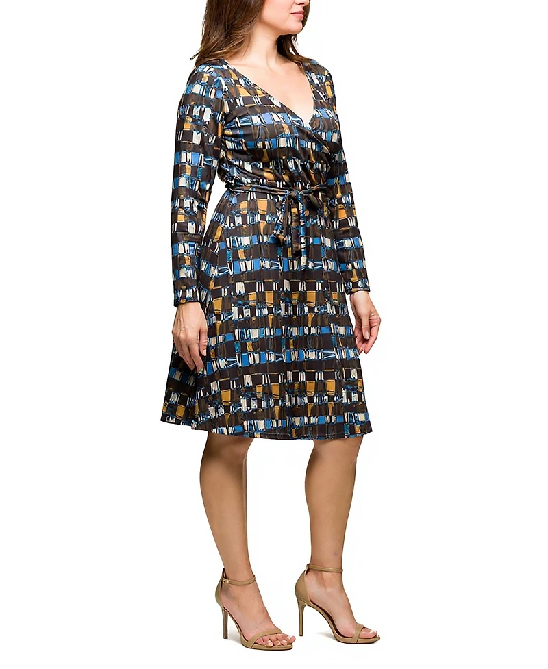 24seven Comfort Apparel Plus Long Sleeve Wrap with Belt Dress