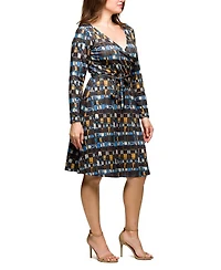 24seven Comfort Apparel Plus Long Sleeve Wrap with Belt Dress