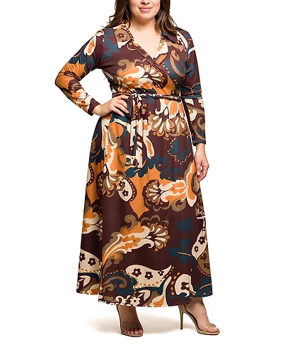 24seven Comfort Apparel Plus Paisley Empire Waist Maxi Dress