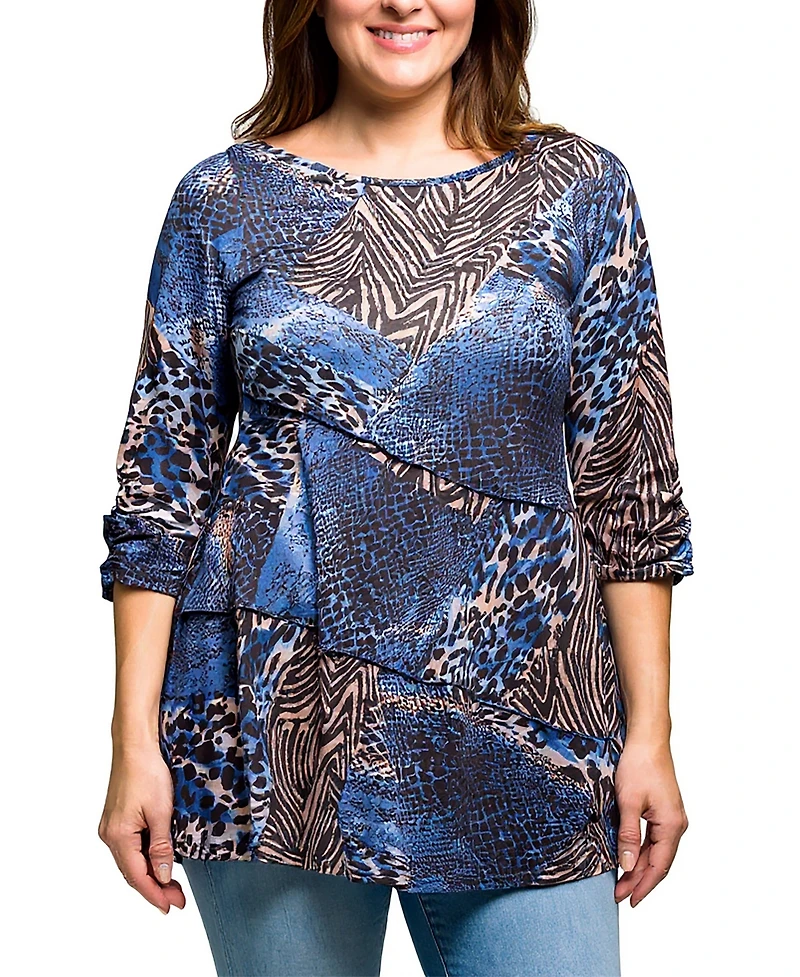 24seven Comfort Apparel Plus Three Quarter Sleeve Tunic Top