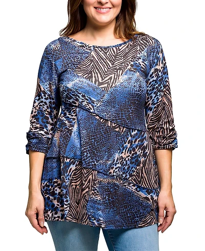 24seven Comfort Apparel Plus Three Quarter Sleeve Tunic Top