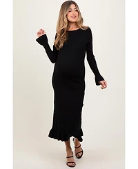 Pinkblush Black Ribbed Knit Bow Back Maternity Maxi Dress