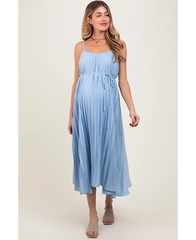 Pinkblush Maternity Light Blue Pleated Sash Tie Midi Dress