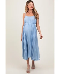 Pinkblush Maternity Light Blue Pleated Sash Tie Midi Dress