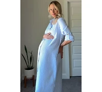 Pinkblush Maternity Light Blue Striped Button Down Maxi Dress