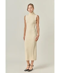 English Factory Women's Cable Knit Mock Neck Midi Dress