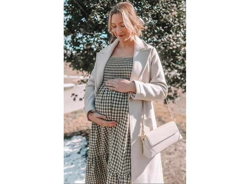 Pinkblush Maternity Olive Gingham Long Sleeve Midi Dress