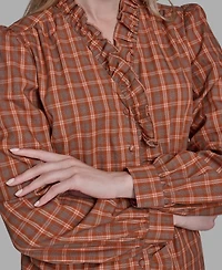 Bcbg Women's Plaid Button Placket V-Neck Top
