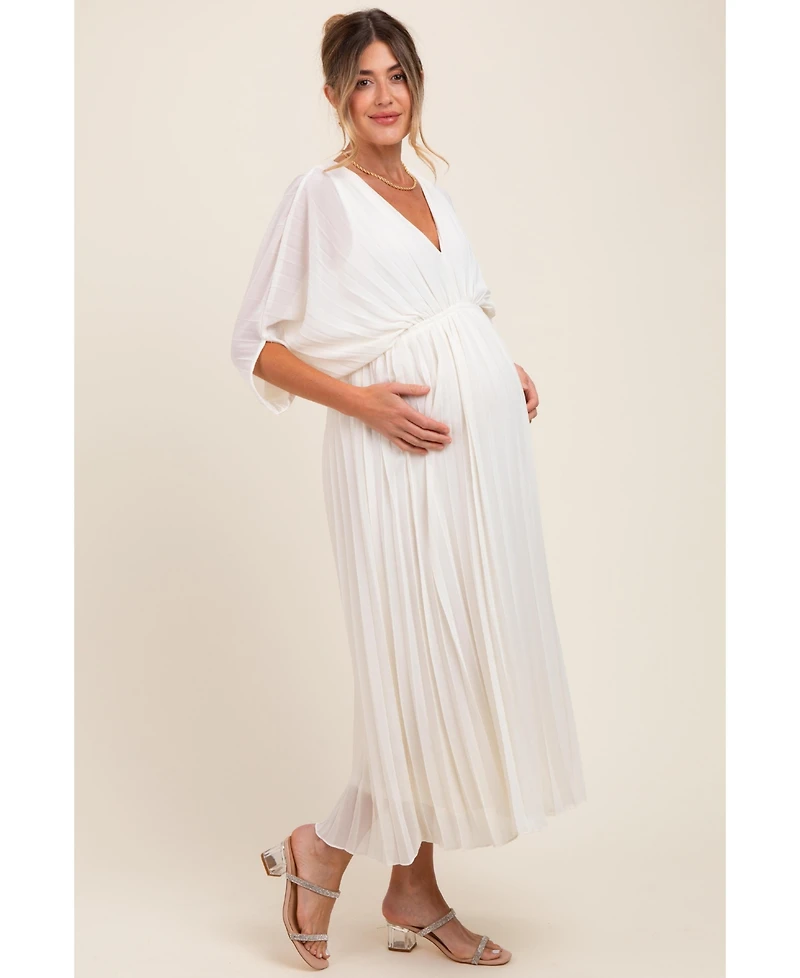 Pinkblush Maternity Blue Pleated V Neck Maxi Dress
