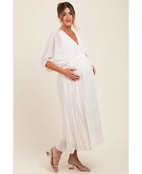 Pinkblush Maternity Blue Pleated V Neck Maxi Dress
