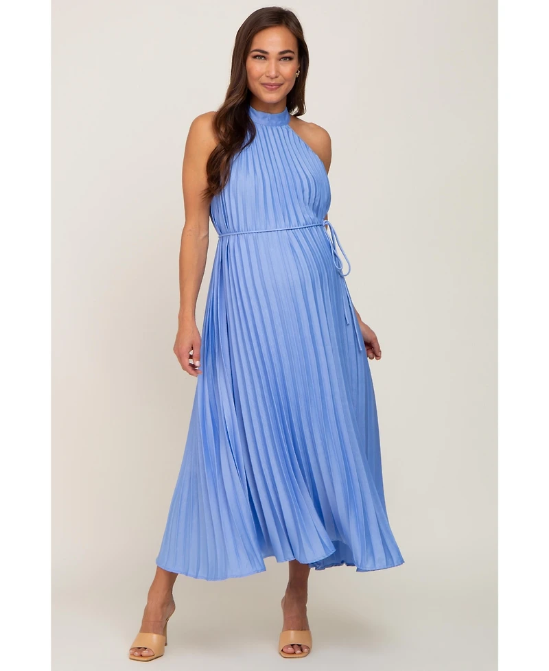 Pinkblush Maternity Light Blue Pleated Halter Dress