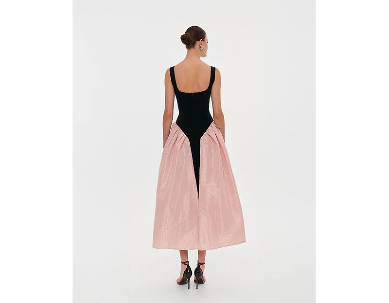Milla Women's Corset Dress On Straps With A Glossy Midi Skirt