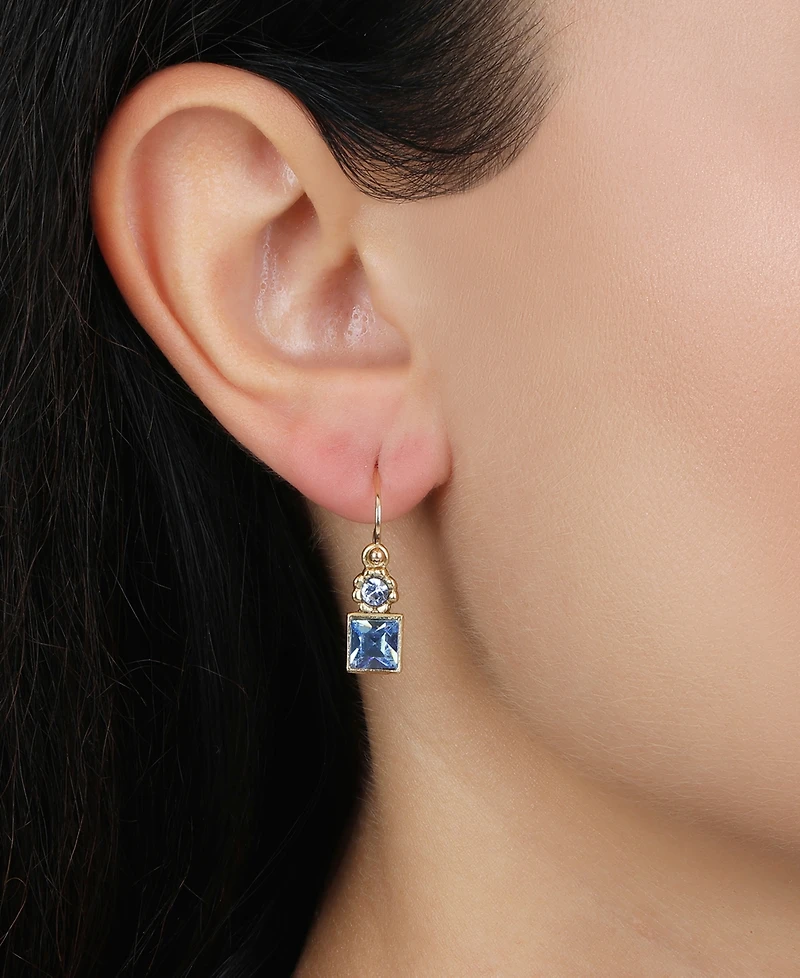 2028 Gold Tone Blue Square Drop Earrings