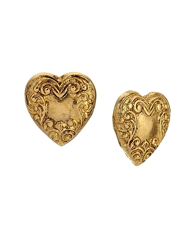 2028 Gold Tone Heart Button Earrings