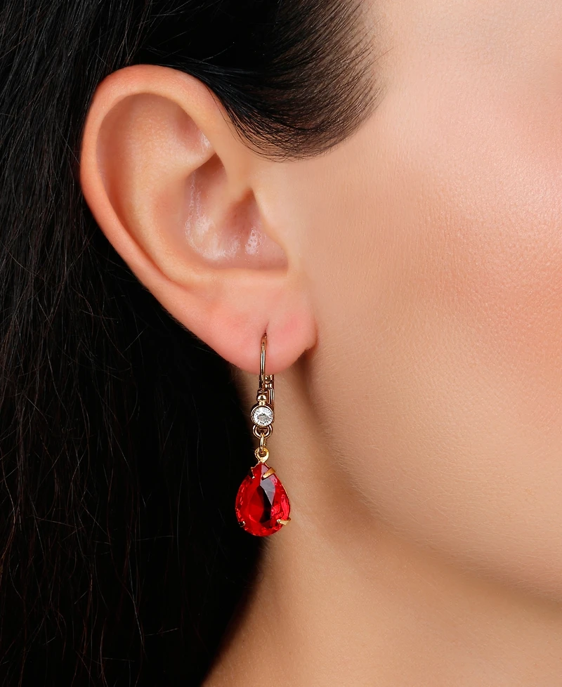 2028 Gold-tone Red Teardrop Crystal Earrings