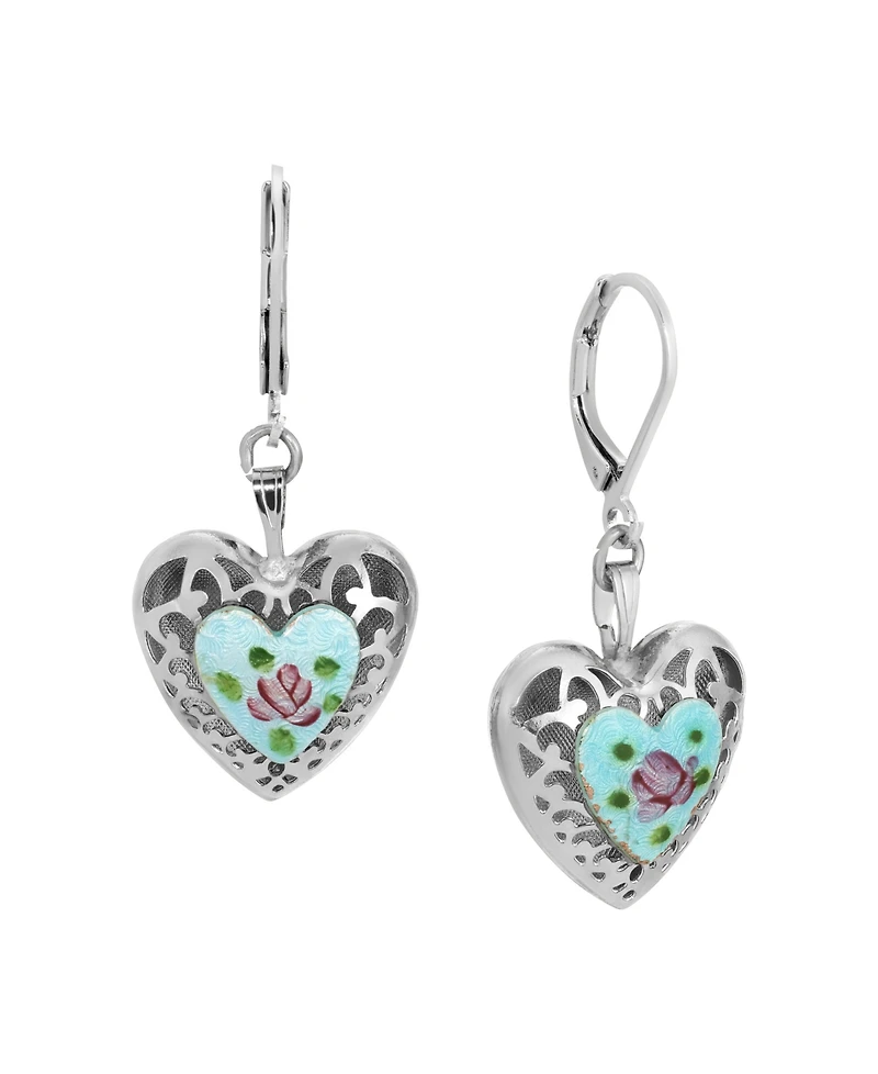 2028 Heart Floral Enamel Leverback Earrings