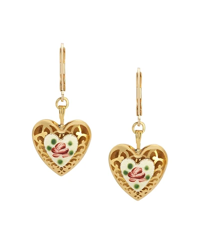2028 Heart Floral Enamel Leverback Earrings
