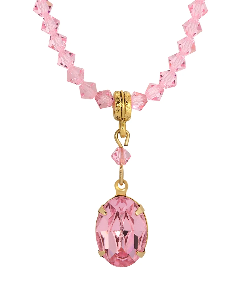 2028 Pink Bead Strand Oval Crystal Necklace