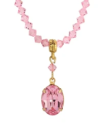 2028 Pink Bead Strand Oval Crystal Necklace
