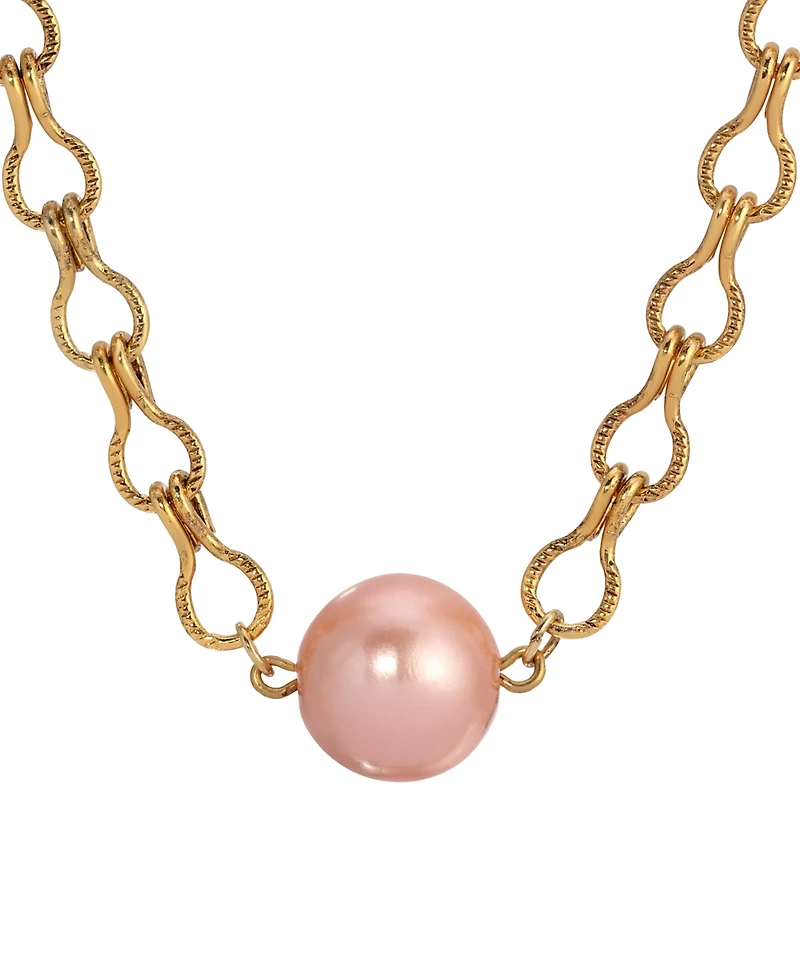 2028 Gold Tone Peach Cultivated Pearl Bead Necklace