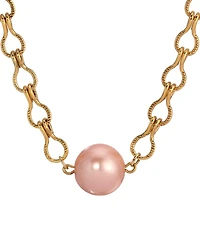 2028 Gold Tone Peach Cultivated Pearl Bead Necklace