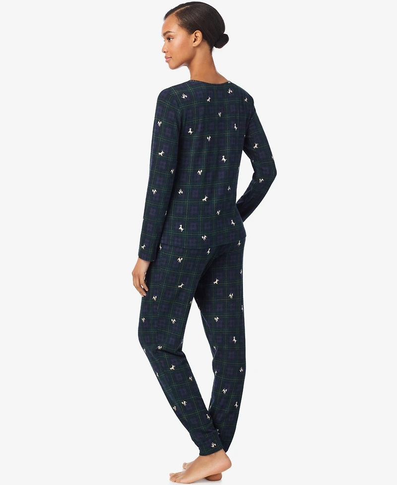 Lauren Ralph Lauren Women's Long Sleeves Henley Jogger Pajama Set