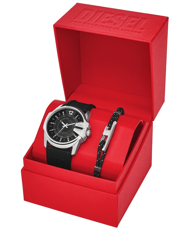 Diesel Men's Master Chief Quartz Three-Hand Date Black Silicone Watch Gift Set, 43mm