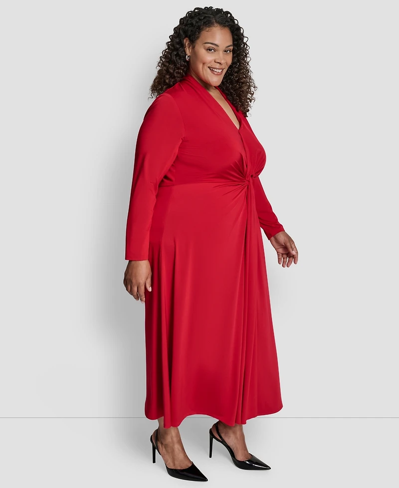 Dkny Plus Long Sleeve O-Ring Maxi Dress