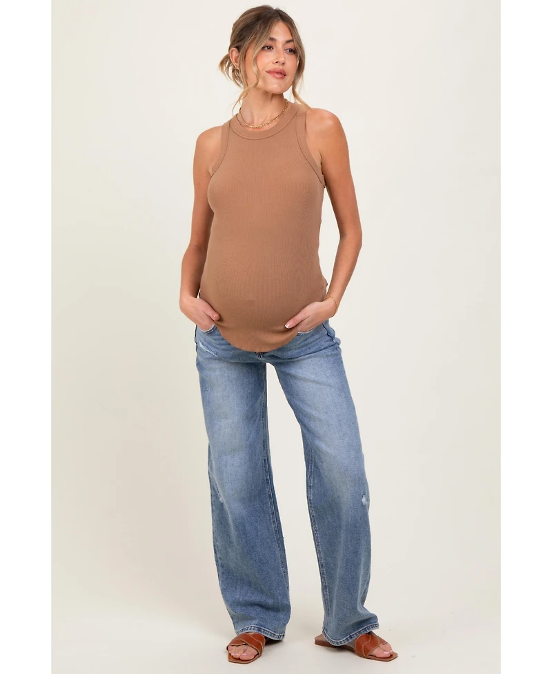 Pinkblush Maternity Blue Distressed Vintage Wash Wide Leg Jeans