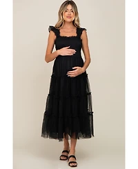 Pinkblush Maternity Smocked Mesh Ruffle Accent Midi Dress