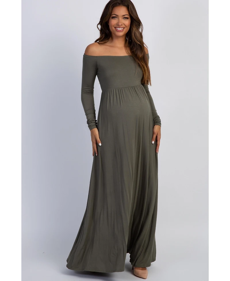 Pinkblush Maternity Solid Off Shoulder Maxi Dress