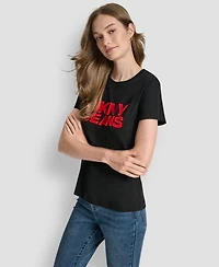 Dkny Jeans Women's Flocked Logo Crewneck T-Shirt