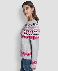 Dkny Jeans Women's Fair Isle Crewneck Raglan Sweater