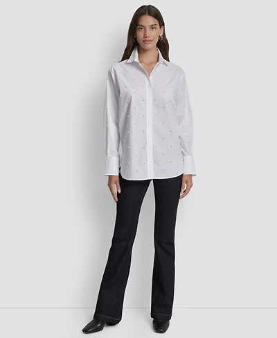 Dkny Jeans Women's Imitation Embellished Long Sleeves Shirt