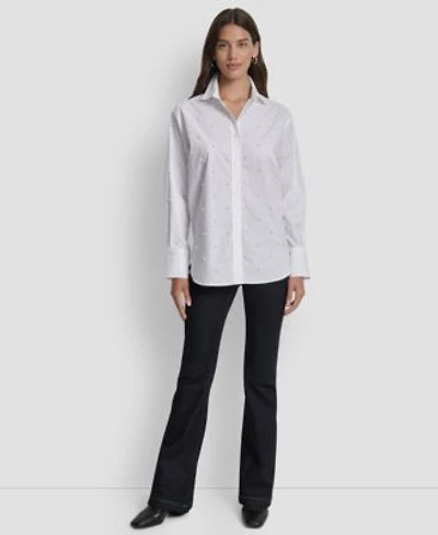 Dkny Jeans Womens Imitation Embellished Long Sleeve Shirt