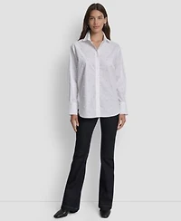 Dkny Jeans Womens Imitation Embellished Long Sleeve Shirt