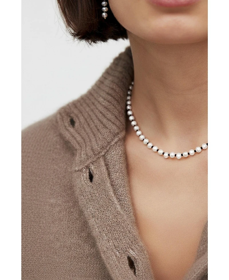18K Gold Plated Freshwater Pearl with Black Japanese Beads - Victoria Necklace 17" For Women