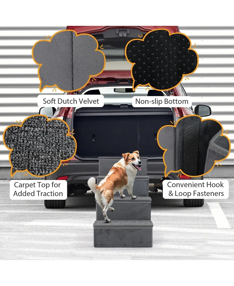 Ecooso 4-Step Dog Stairs Non-slip Foldable Dog Ramp with Adjustable Steps